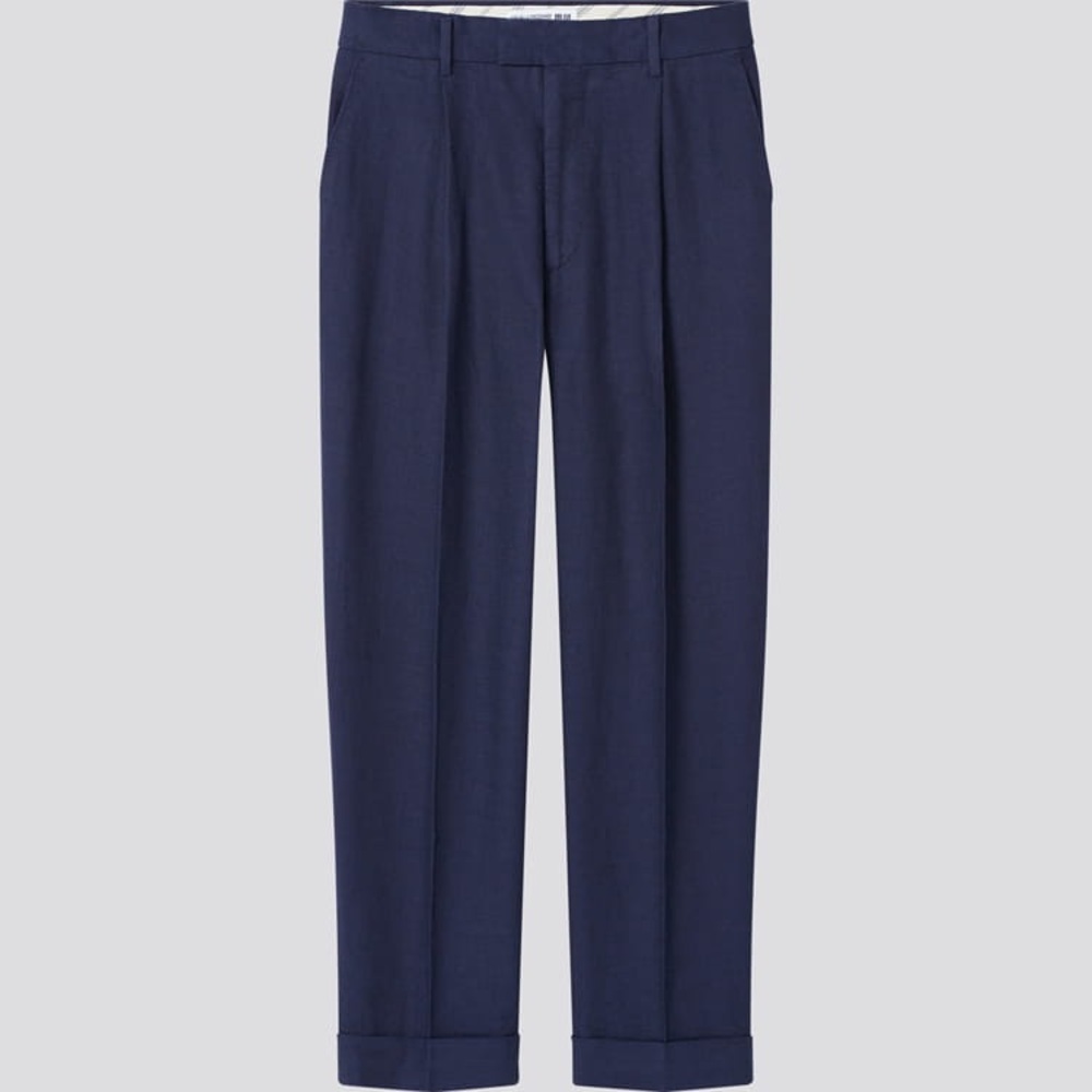 Uniqlo x Ines De La Fressange  Navy Blue Linen Cotton Tucked Tapered Trousers - Picture 3 of 8